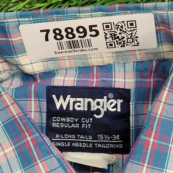 Vintage 80s Wrangler Western Plaid Shirt M 15.5 21x31 Cowboy - Picture 8 of 11
